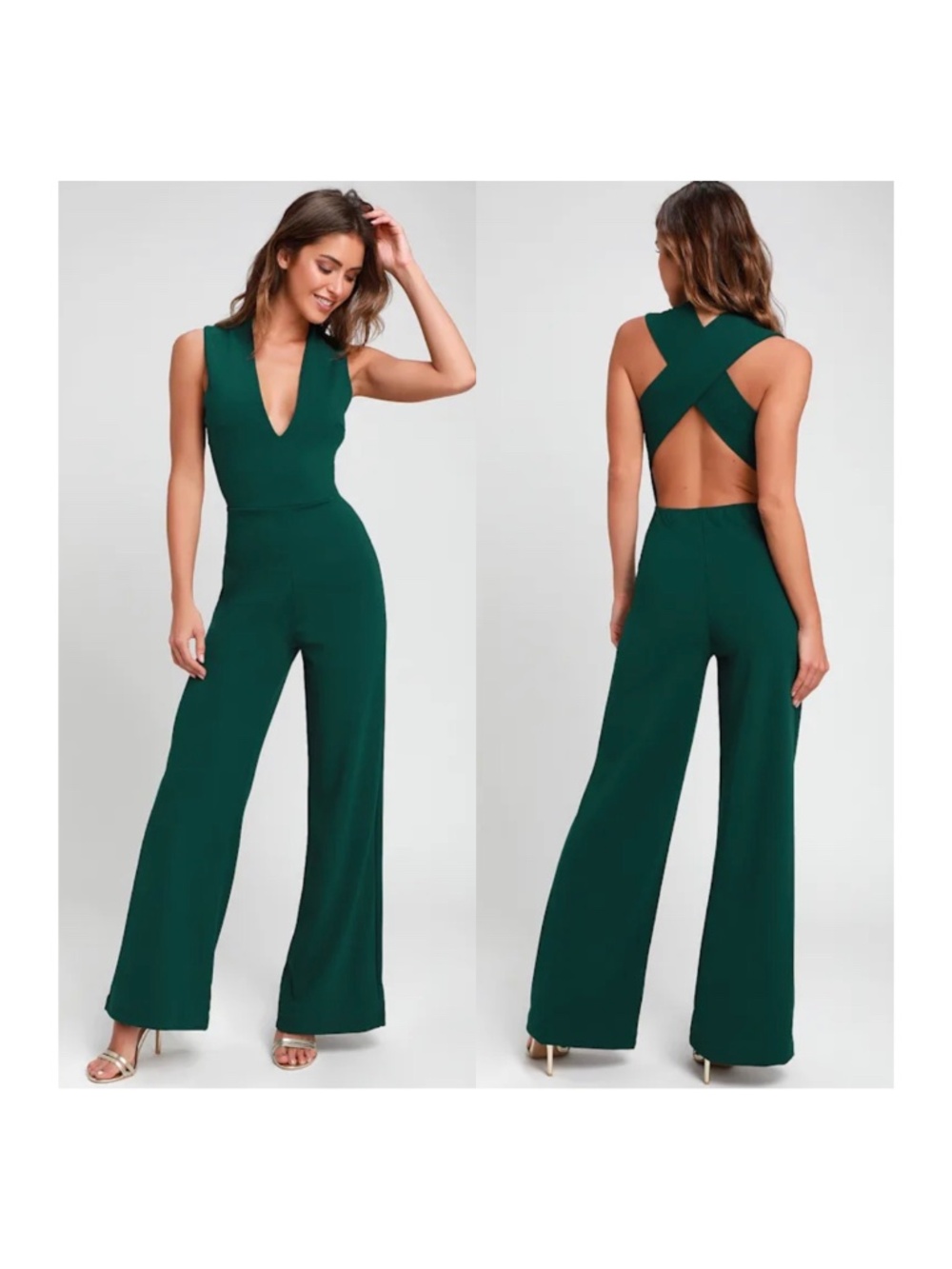 Lulu's Thinking Out Loud Hunter Green Backless Jumpsuit Medium NWT